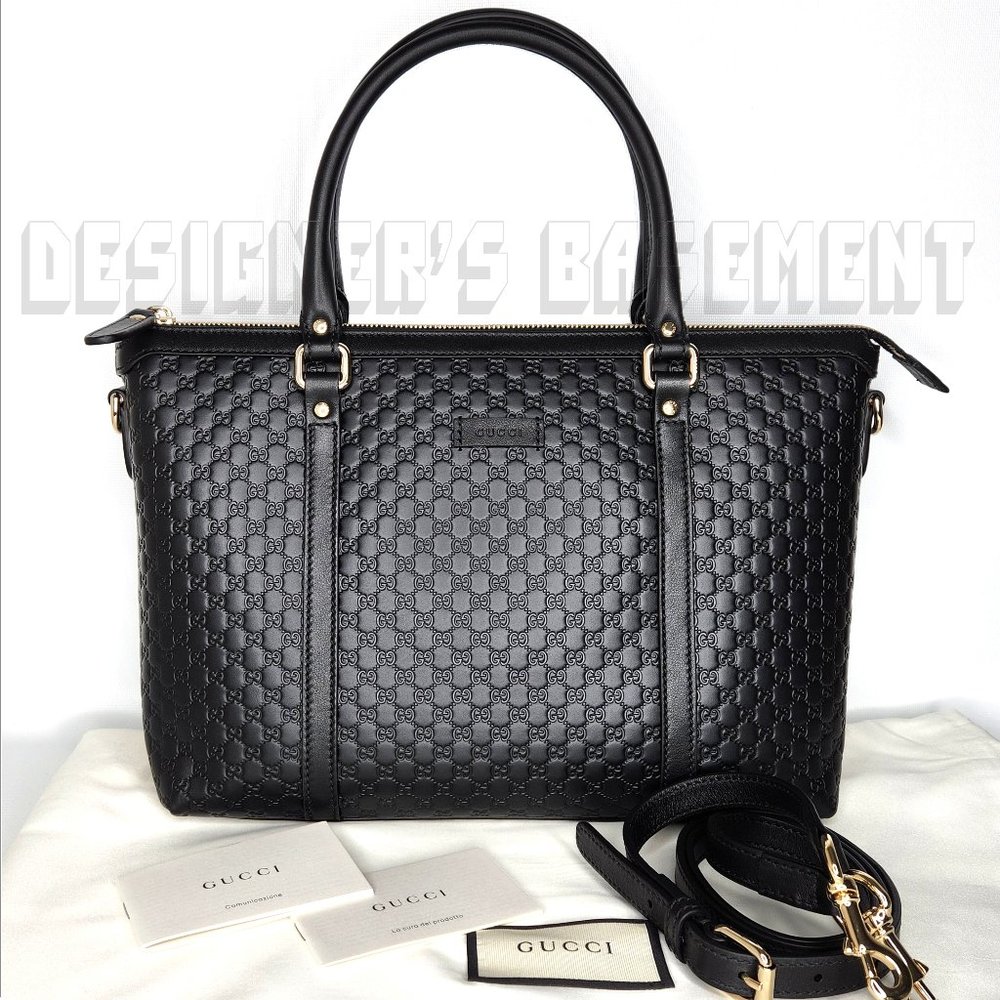 GUCCI black MICRO GUCCISSIMA leather Zip top Small TOTE shoulder Satchel bag NWT